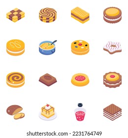 Cookies and Confectionery Isometric Icons 

