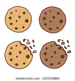 cookies, cookie, bite cookie, breakfat, biscuit bite, chocolate biscuit, chocolate cookie vector logo design icon illustration