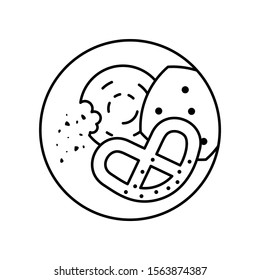 Cookies crackers crumbs food in circle icon. Simple line, outline vector of bakery icons for ui and ux, website or mobile application