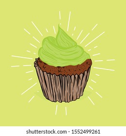 cookies cupcake with greentea cream. Vector illustration