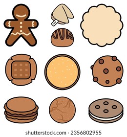 Cookies Cute Flat Line Illustration