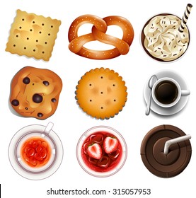 Cookies and different drinks illustration