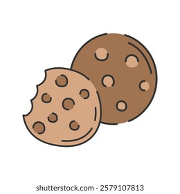 Cookies Doodle Illustration, A round, crunchy cookie with chocolate chips.