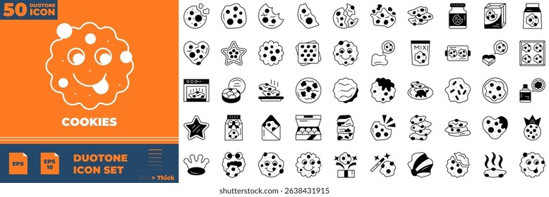 Cookies Duotone Editable Icons set. Vector illustration in modern thin duotone style of cookies icons: cookie, bite, cracker, etc