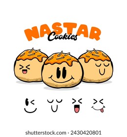 Cookies Eid al fitr. Hari Raya snacks, Nastar cookies character set. Hari raya characters. Nastar mascot design. Muslim holiday snakcs.