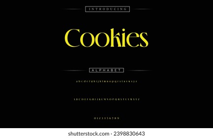 Cookies Elegante Tipo de letra superior minúscula y número. Diseños de moda mínimos con letras clásicas. Tipografía moderna de serif con el concepto de vintage decorativo regular. ilustración vectorial