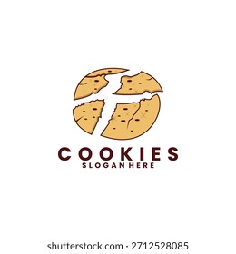 Galletas cayendo dispersas logo Vector. Plantilla de Vector de diseño de logotipo de cookies