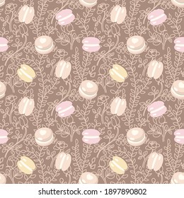 cookies and floral motifs. vector seamless pattern.