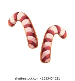 Cookies in the form of candy cane isolated on white background. Christmas and new year concept element. Vector illustration.