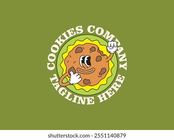 Cookies with hand and face cartoon retro vintage mascot illustration character vector clip art logo hand drawn