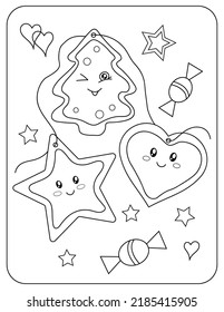 Cookies with icing.Cheerful vector illustration. Coloring book.Kawaii.