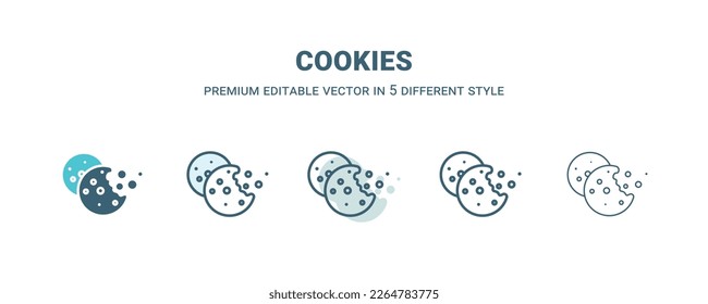 cookies icon in 5 different style. Outline, filled, two color, thin cookies icon isolated on white background. Editable vector can be used web and mobile
