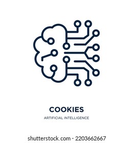 Cookies Symbol aus der Sammlung künstlicher Intelligenz. Dünne, lineare Kekse, Bäckerei, Kontur-Symbol einzeln auf weißem Hintergrund. Zeilenvektorkochteil, Symbol für Web und Mobile