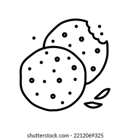 Cookies icon with crumbs in black outline style
