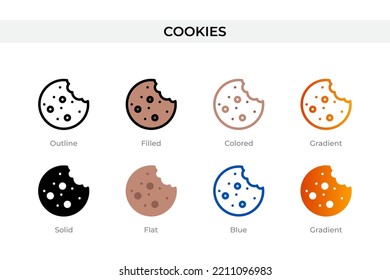 cookies icon in different style. cookies vector icons designed in outline, solid, colored, filled, gradient, and flat style. Symbol, logo illustration. Vector illustration