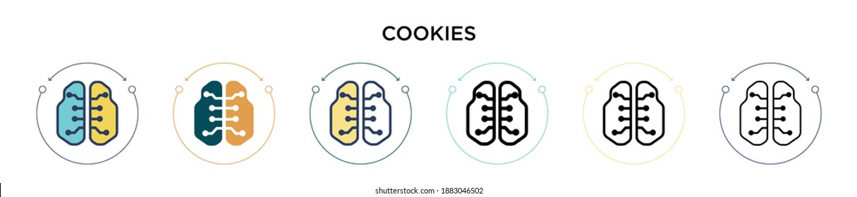 Cookies icon in filled, thin line, outline and stroke style. Vector illustration of two colored and black cookies vector icons designs can be used for mobile, ui, web
