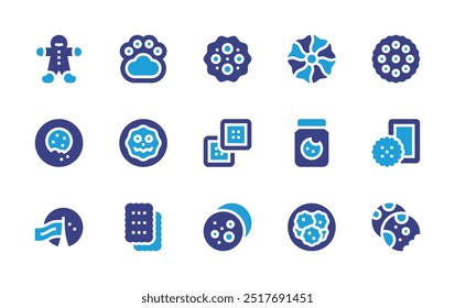 Cookies icon set. Duotone color. Vector illustration. Containing cookie, cookies, cookiejar, fortunecookie, gingerbreadman, biscuit, crackers.