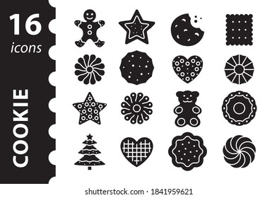 Cookies icon set. Gingerbread illustration. Symbols in vector.