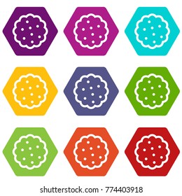 Cookies icon set many color hexahedron isolated on white vector illustration