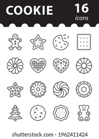 Cookies icon set. Snack illustration. Simple Linear symbols in vector.