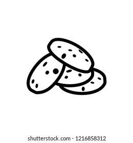 Cookies Icon. Sign Vector Cookie on Line Art. Thin Line Drawing and White Background Biscuit Symbol. EPS 10.