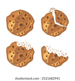 Cookies icons set in flat style. Tasty biscuits vector illustration on isolated background. Chocolate bakery sign business concept.