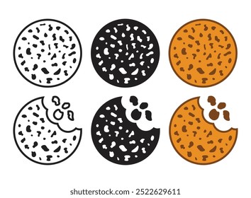 Cookies icons set in flat style. Tasty biscuits vector illustration on isolated background. Chocolate bakery sign business concept.