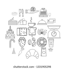 Cookies icons set. Outline set of 25 cookies vector icons for web isolated on white background