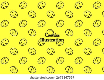 Ein Kekse-Illustrationsmuster mit gelbem Hintergrund, Lebensmittelverpackung, Menügrafik handgezeichnete Printanzeigen, Lebensmittelgeschäft, Snack