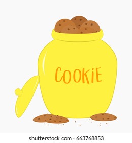 Cookies Inside A Big Yellow Cookie Jar Vector, In White Background