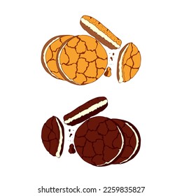 Cookies isolated with chips , chocolate and creme.