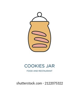 Cookies sind eine Ikone aus der Gastronomie- und Restaurantkollektion. Dünne Konturen-Kekse-Glas, Glas, Lebensmittel detaillierte Offset-Lineal-Farbe Symbol einzeln auf weißem Hintergrund. Zeilenvektorkochtopf, Symbol für Web 