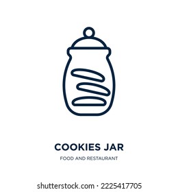 Cookies sind eine Ikone aus der Gastronomie- und Restaurantkollektion. Dünne lineare Kekse, Glas, Kekskontur Symbol einzeln auf weißem Hintergrund. Zeilenvektorcookies, Symbol für Web und Mobile