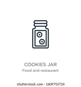 Cookies jar icon. Thin linear cookies jar outline icon isolated on white background from food and restaurant collection. Line vector sign, symbol for web and mobile