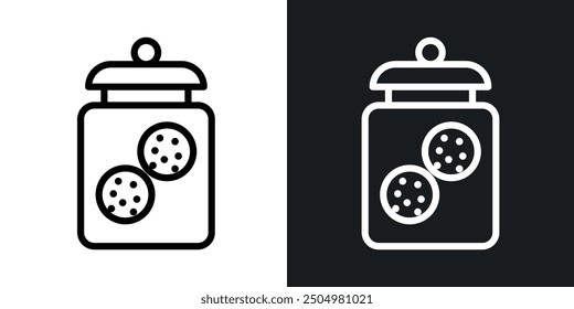 Cookies jar vector icon set black and white filled and outlined style.