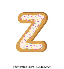 Cookies letter Z. Alphabet made from cookies with confetti. Vector illustration of letters. Cute font design, object isolated.