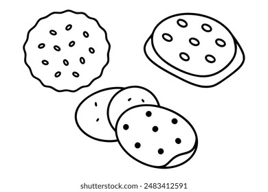 Cookies line art illustrating flowing artistic baked goods designs