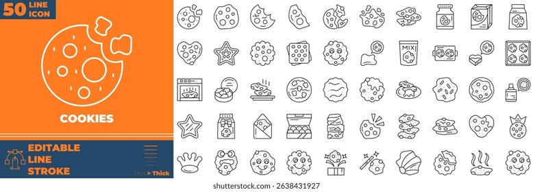 Cookies Line Editable Icons set. Vector illustration in modern thin line style of cookies icons: cookie, bite, cracker, etc
