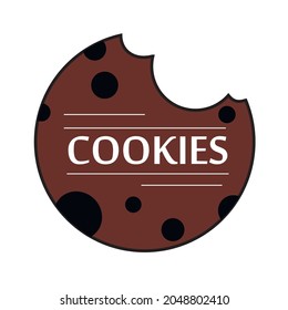 Cookies logo hand lettering, dark brown vector digital illustration.  Chocolate Chip Logo. Bitten, Broken. Flat Cartoon Style for a card, Web page, banner, Flyer, Sticker.