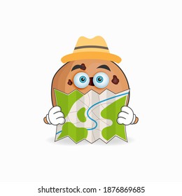 The Cookies mascot character holds a map. vector illustration