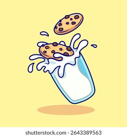 Cookies In Milk Cartoon Vector Icon Illustration. Food Drink Icon Concept Isolated Premium Vector. Flat Cartoon Style