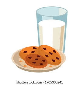 cookies and milk in glass breakfast vector illustration design