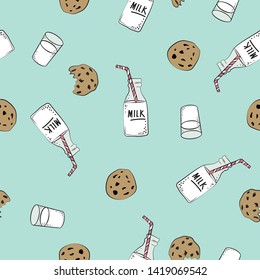 Cookies and Milk Seamless Pattern for Tshirt Graphic Vector Print