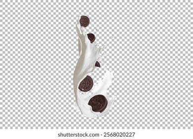 Cookies and Milk Splash isolated on transparent background