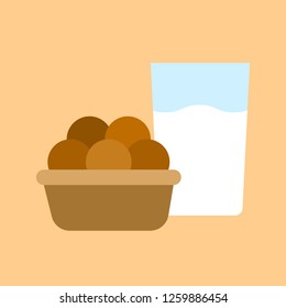 Cookies and milk vector, Chirstmas menu flat design icon 