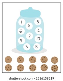 Cookies number matching worksheet for kindergarten, cookie counting printable, cookie count puzzle, how many activity for kids 