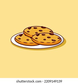 Cookies on the white plate design illustration for food icon