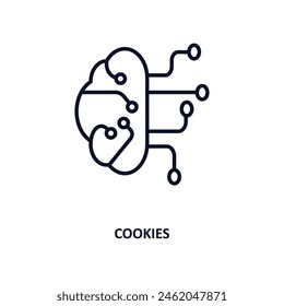 Gliederungssymbol für Cookies.  Dünne Linie Symbol aus der Kollektion der künstlichen Intelligenz. Bearbeitbare Vektorgrafik auf weißem Hintergrund