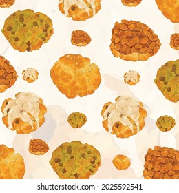 Cookies painted in watercolor on a white background.