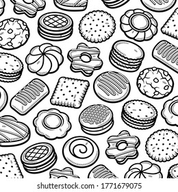 Cookies pattern background set. Collection icon cookies. Vector